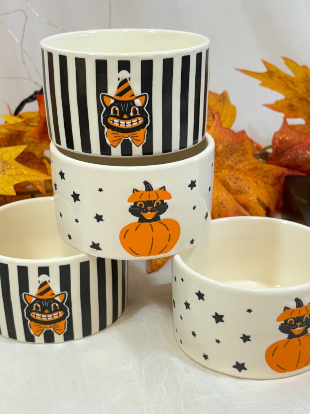 The Bakeshop Halloween Retro Vintage Style Pumpkin Cat Ramekins Candy Dish Set 4 - Picture 3 of 8